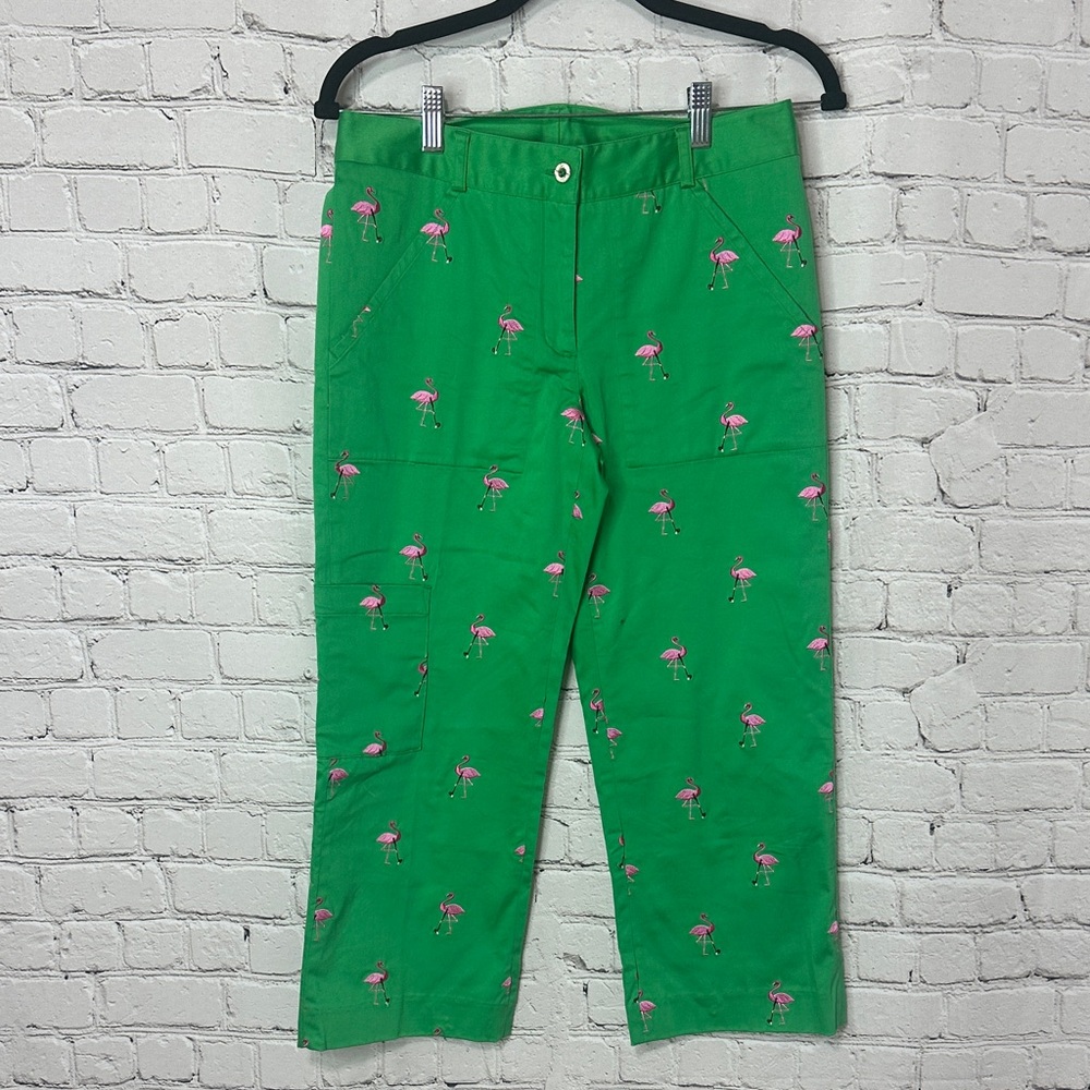Lilly Pulitzer Green Pink Flamingo Capri Pants Size 2